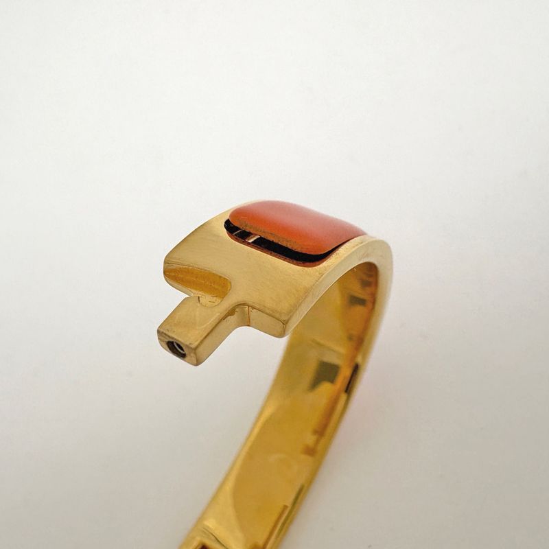 Hermes Clic Enamel Bracelet Clac Bangle Gold Plated Orange