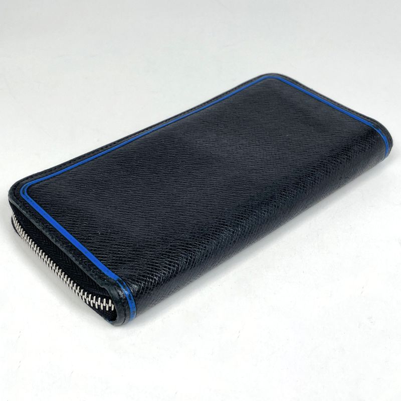 Louis Vuitton Zippy Wallet Vertical Zip Around Taiga Noir Black Blue