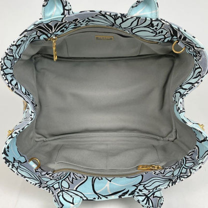 Prada Canapa Tote Floral Pattern Flower 2-Way Shoulder Bag Canvas Light Blue