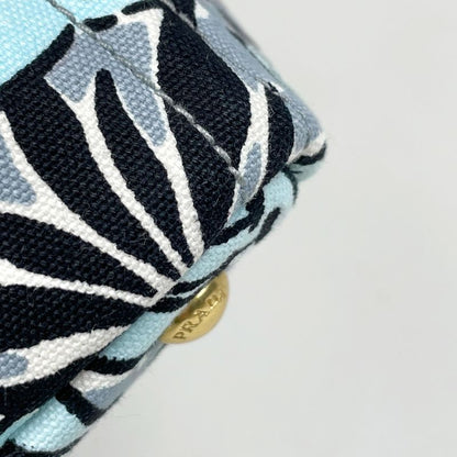 Prada Canapa Tote Floral Pattern Flower 2-Way Shoulder Bag Canvas Light Blue