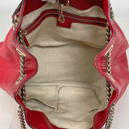 Gucci Sohot Tote Fringe Interlocking Leather Red