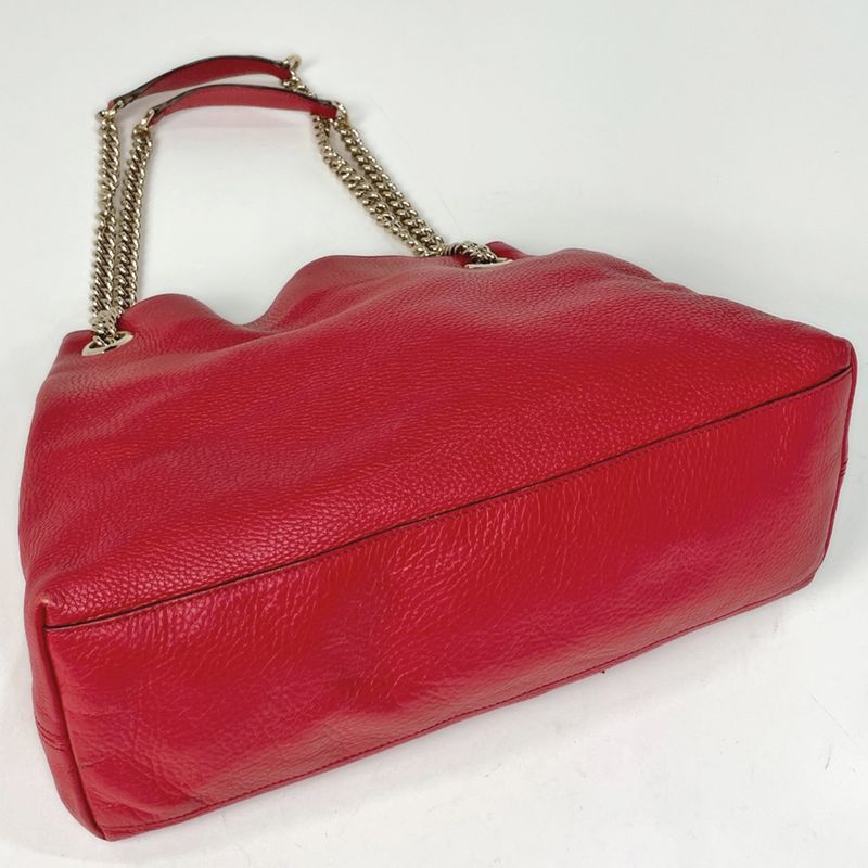 Gucci Sohot Tote Fringe Interlocking Leather Red