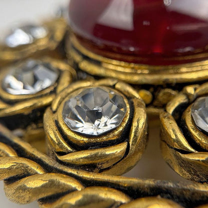 Chanel Color Stone Round Brooch Gripoix Line Gold