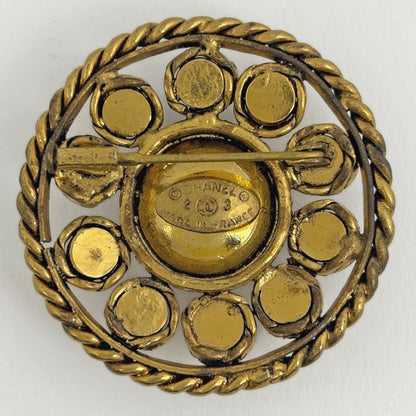 Chanel Color Stone Round Brooch Gripoix Line Gold