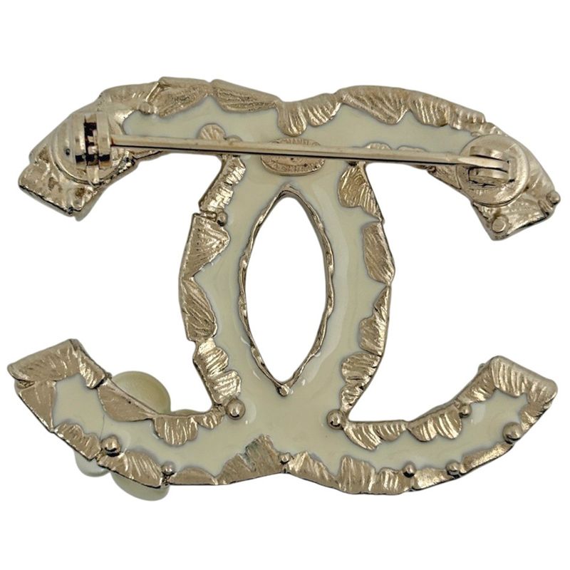Chanel CC Logo Brooch Camellia Gold Plated White