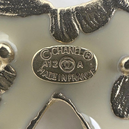 Chanel CC Logo Brooch Camellia Gold Plated White