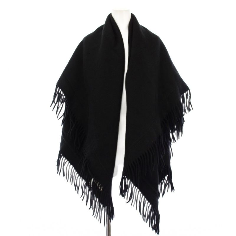 Hermes Shawl Scarf Fringe Wool Cashmere Blend Black YT
