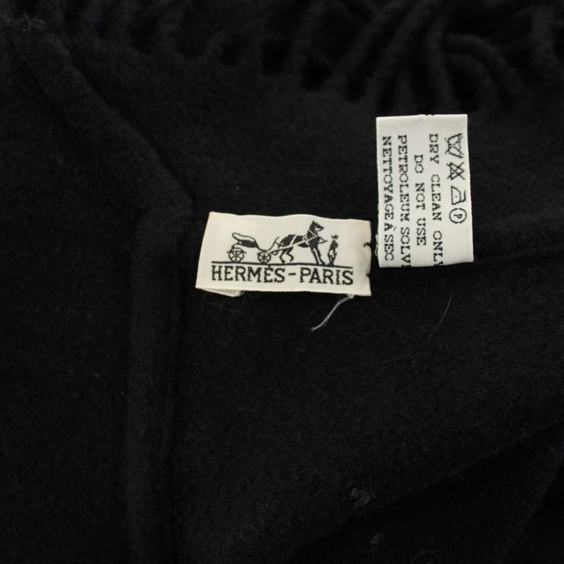 Hermes Shawl Scarf Fringe Wool Cashmere Blend Black YT