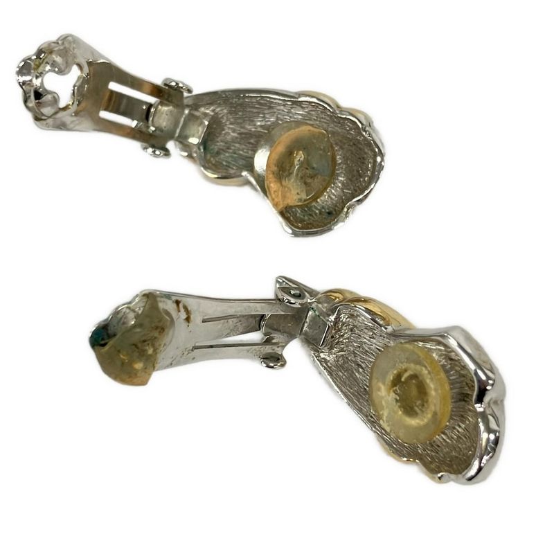 Dior Earrings Silver Gold Clear Line Stone