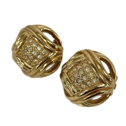 Dior Earrings Gold Line Stone Clear