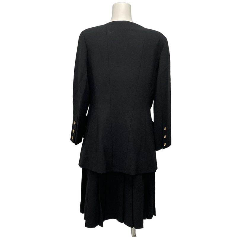 Chanel Skirts Black CC Logo Button Wool Dress