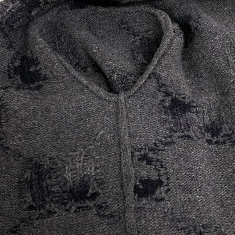 Gucci Cardigan L Gray Dark Long Sleeve GG Pattern Wool