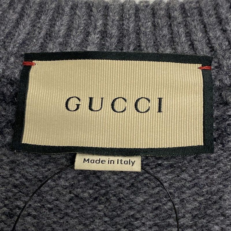 Gucci Cardigan L Gray Dark Long Sleeve GG Pattern Wool