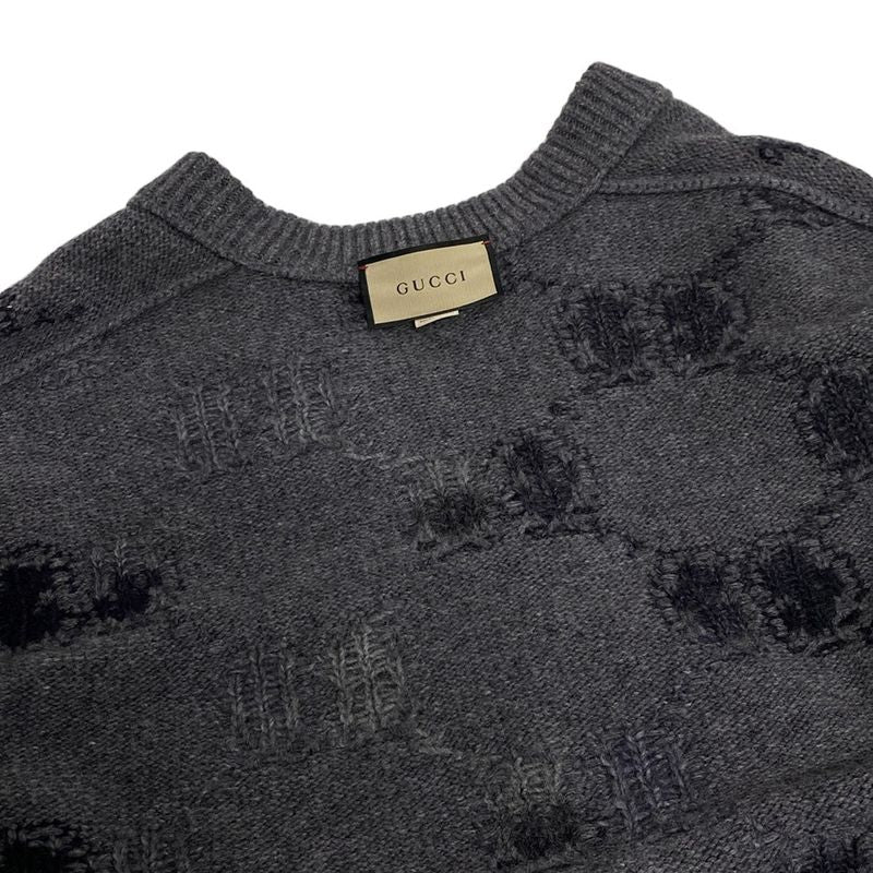 Gucci Cardigan L Gray Dark Long Sleeve GG Pattern Wool
