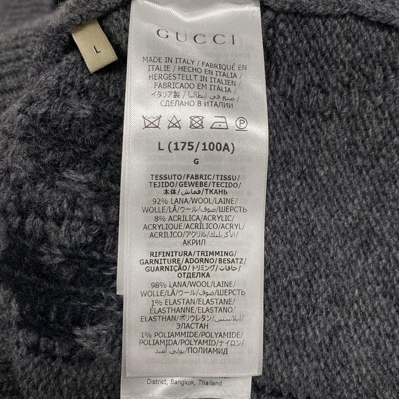 Gucci Cardigan L Gray Dark Long Sleeve GG Pattern Wool