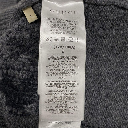 Gucci Cardigan L Gray Dark Long Sleeve GG Pattern Wool