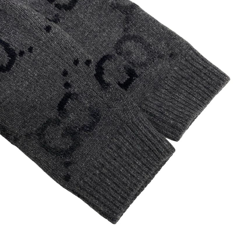 Gucci Cardigan L Gray Dark Long Sleeve GG Pattern Wool