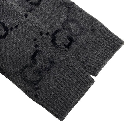 Gucci Cardigan L Gray Dark Long Sleeve GG Pattern Wool