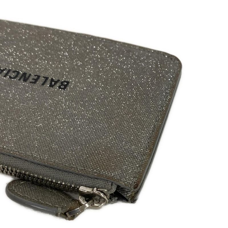 Balenciaga Coin Case Gray Glitter Fragment Card Leather