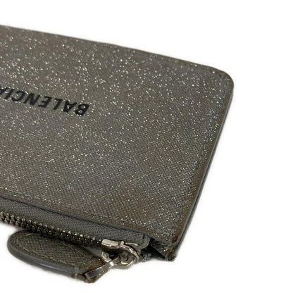 Balenciaga Coin Case Gray Glitter Fragment Card Leather