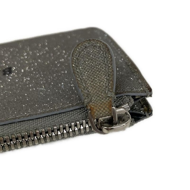 Balenciaga Coin Case Gray Glitter Fragment Card Leather