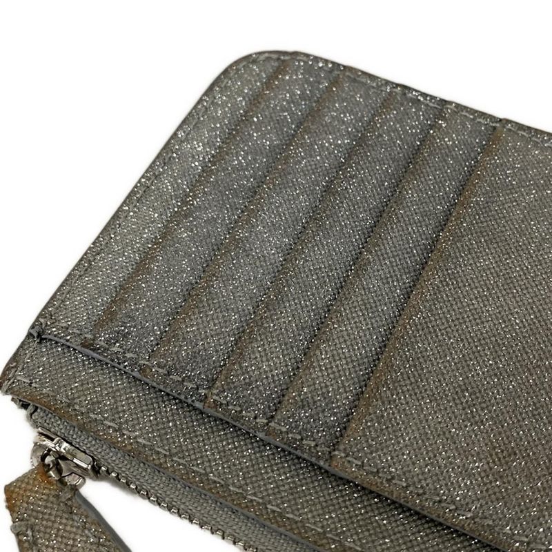 Balenciaga Coin Case Gray Glitter Fragment Card Leather