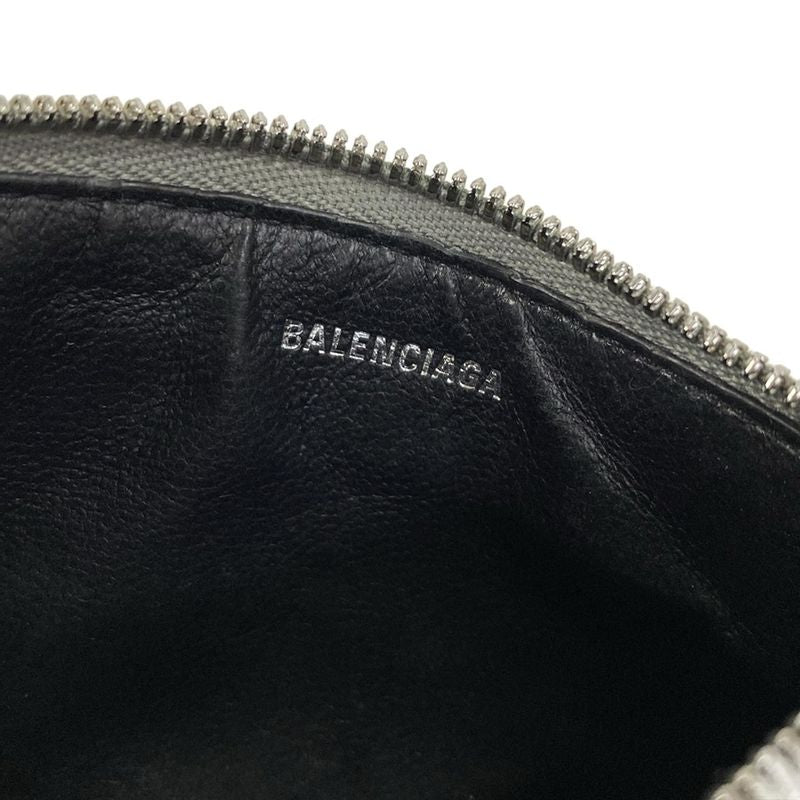 Balenciaga Coin Case Gray Glitter Fragment Card Leather