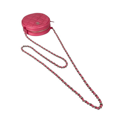 Chanel CC Logo Round Chain Quilted Mini Shoulder Bag Pink