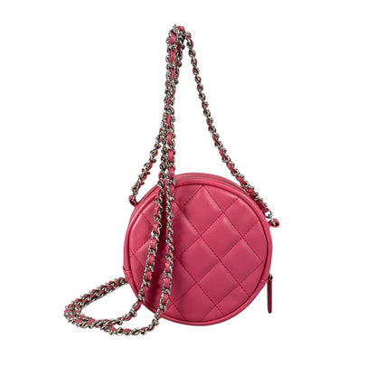 Chanel CC Logo Round Chain Quilted Mini Shoulder Bag Pink