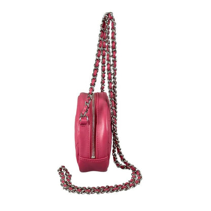 Chanel CC Logo Round Chain Quilted Mini Shoulder Bag Pink