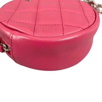Chanel CC Logo Round Chain Quilted Mini Shoulder Bag Pink