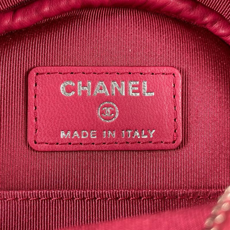 Chanel CC Logo Round Chain Quilted Mini Shoulder Bag Pink