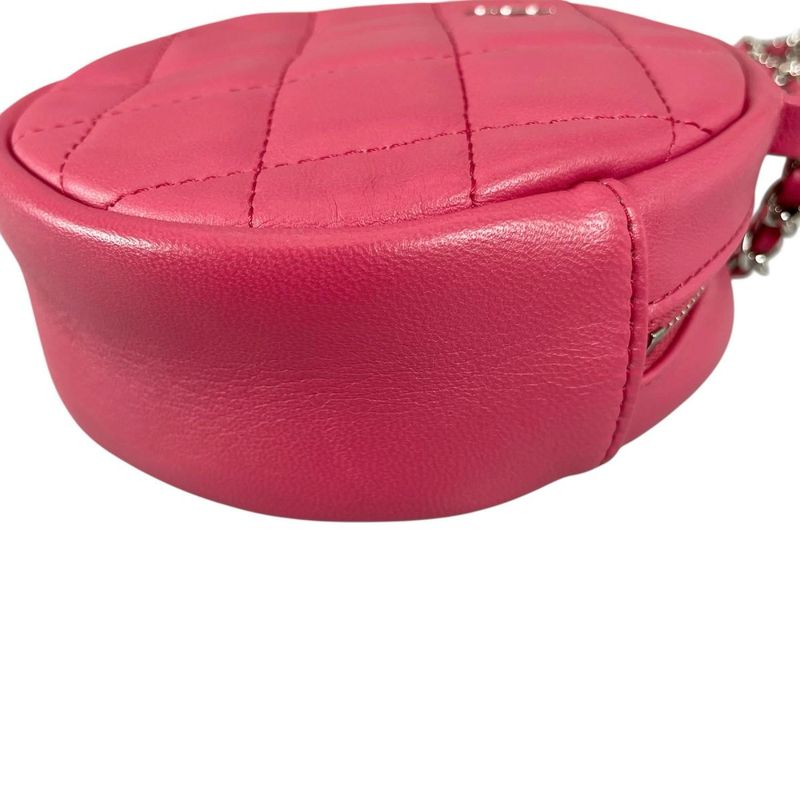 Chanel CC Logo Round Chain Quilted Mini Shoulder Bag Pink
