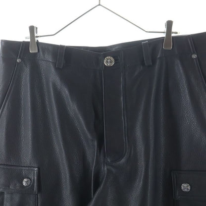 Chrome Hearts Devil Dog Lthr Cross Button Leather Long Pants Black