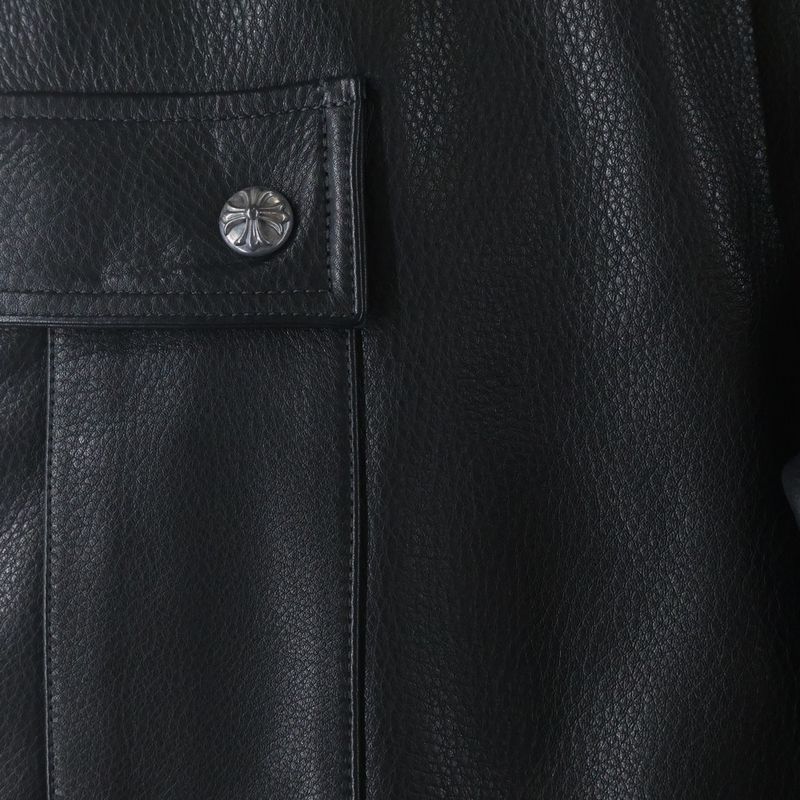 Chrome Hearts Devil Dog Lthr Cross Button Leather Long Pants Black