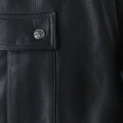 Chrome Hearts Devil Dog Lthr Cross Button Leather Long Pants Black