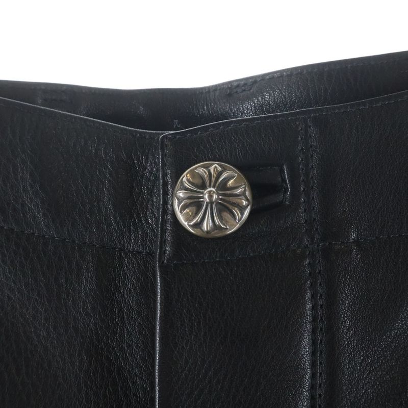 Chrome Hearts Devil Dog Lthr Cross Button Leather Long Pants Black