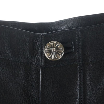 Chrome Hearts Devil Dog Lthr Cross Button Leather Long Pants Black