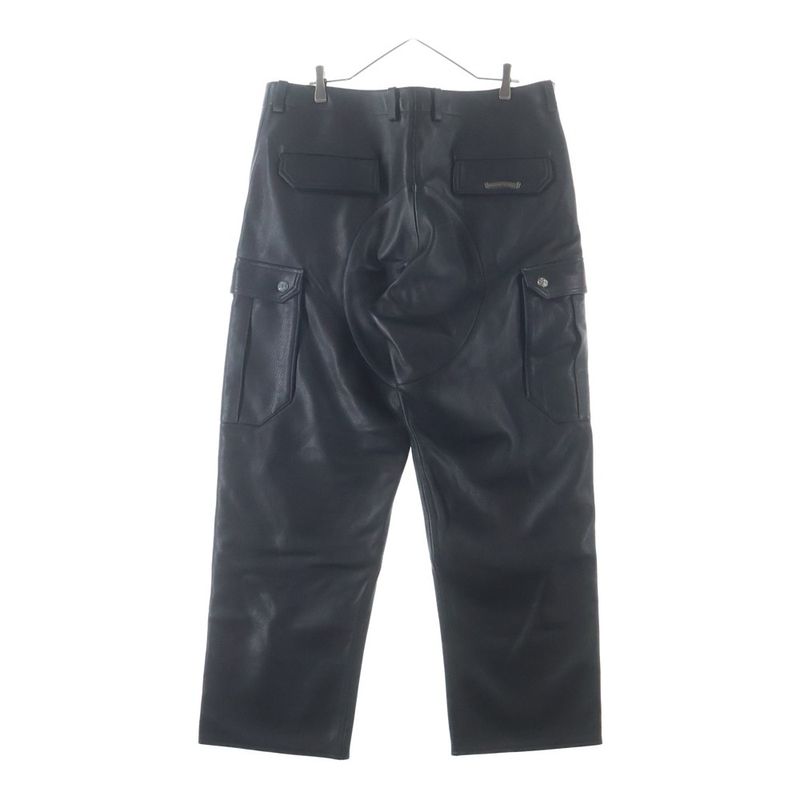 Chrome Hearts Devil Dog Lthr Cross Button Leather Long Pants Black