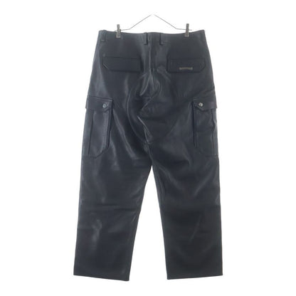 Chrome Hearts Devil Dog Lthr Cross Button Leather Long Pants Black