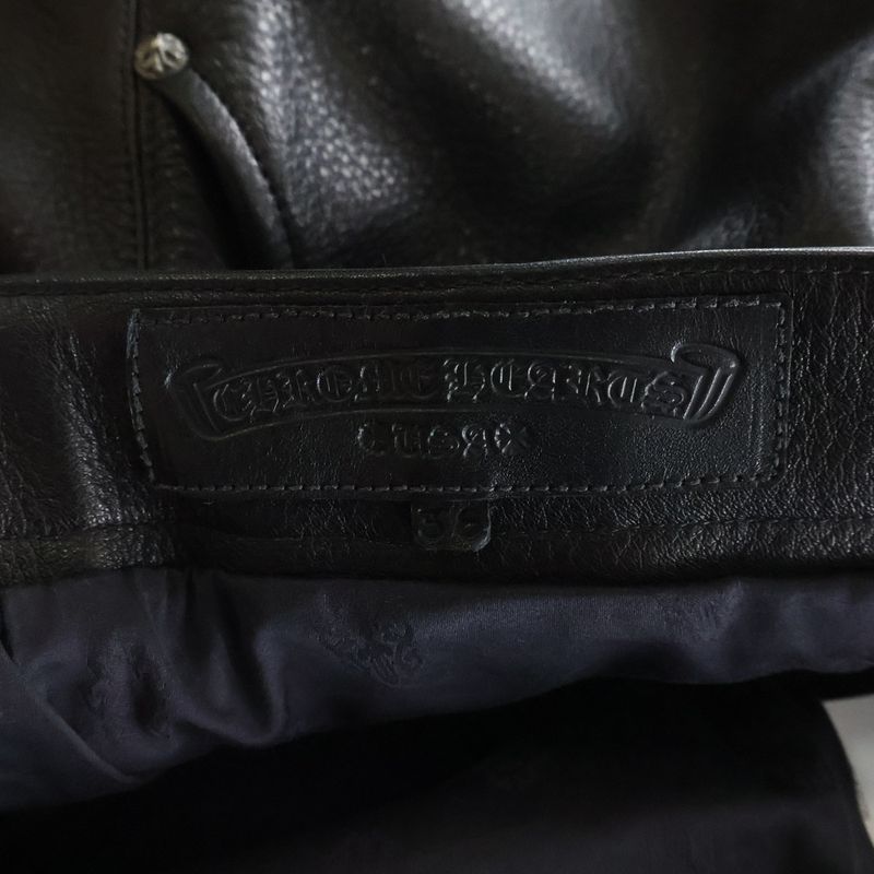 Chrome Hearts Devil Dog Lthr Cross Button Leather Long Pants Black