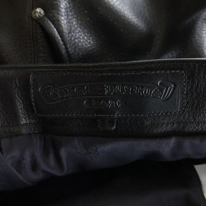 Chrome Hearts Devil Dog Lthr Cross Button Leather Long Pants Black