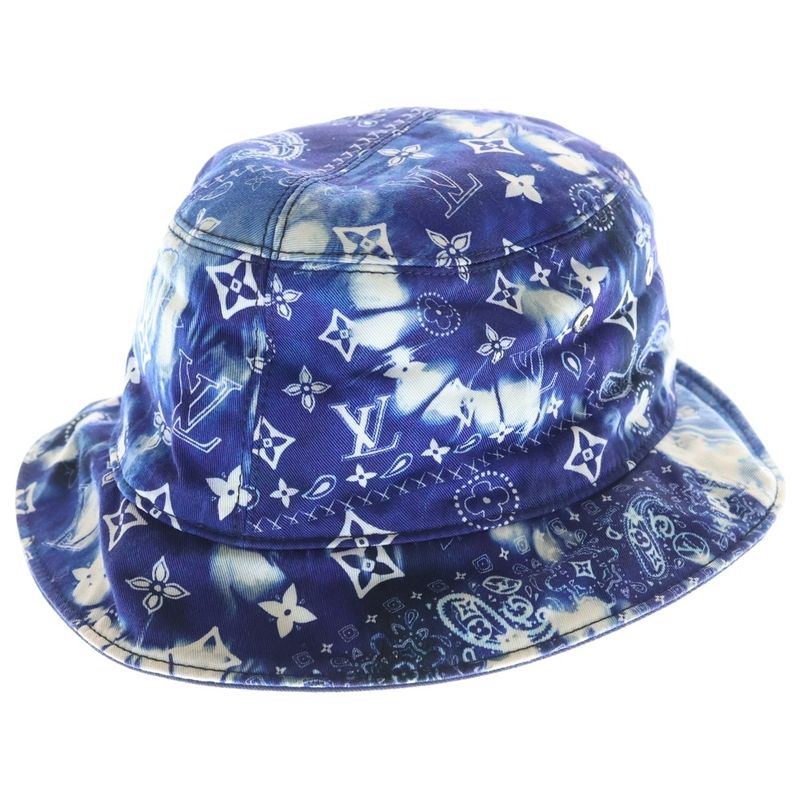 Louis Vuitton Bonnet Monogram Paisley Logo Embroidery Reversible Bucket Navy