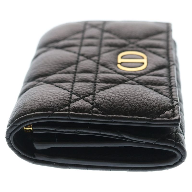 Dior Lady Cannage Card Case Business Holder Black Leather Gold