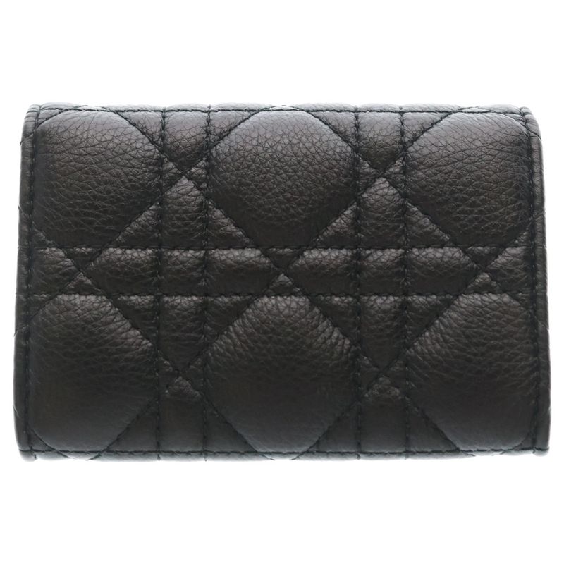 Dior Lady Cannage Card Case Business Holder Black Leather Gold