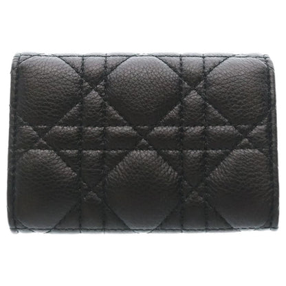 Dior Lady Cannage Card Case Business Holder Black Leather Gold