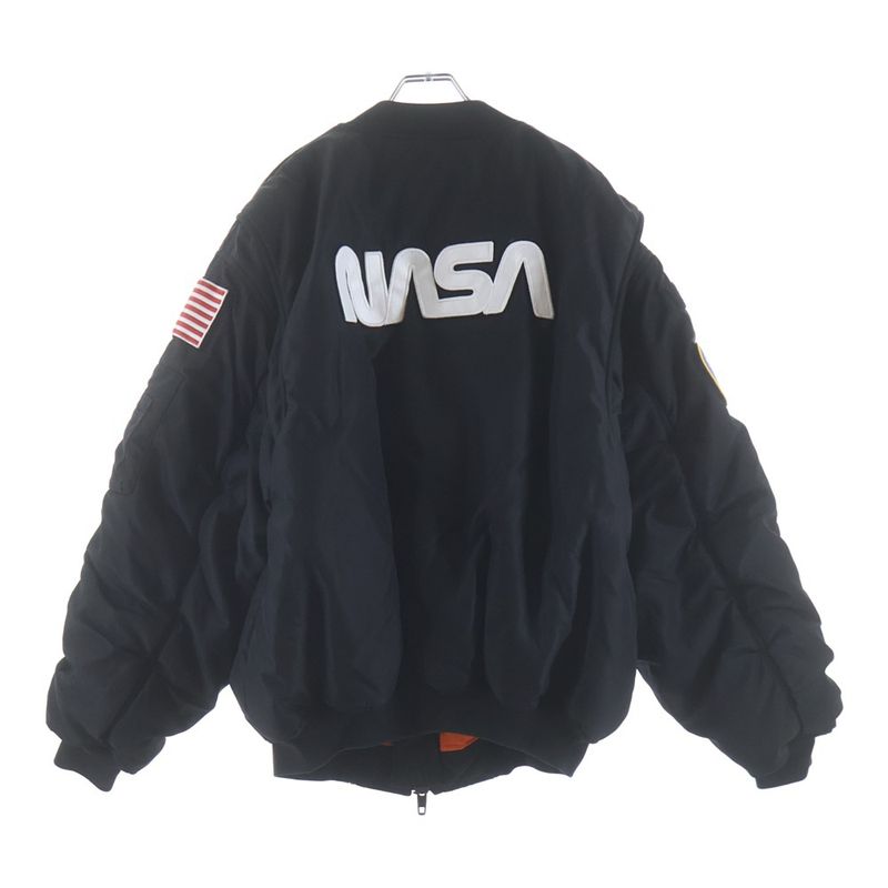 Balenciaga Nasa Zip Up Oversized Bomber Jacket Black