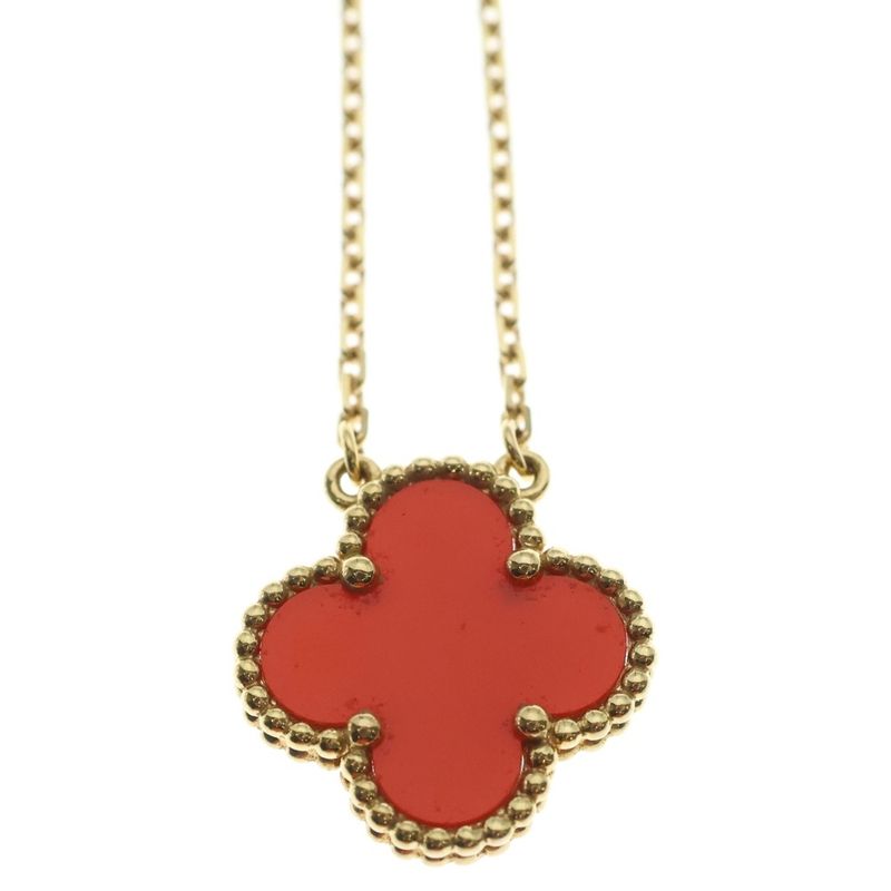 Van Cleef & Arpels Vintage Alhambra Carnelian Necklace Yellow Gold