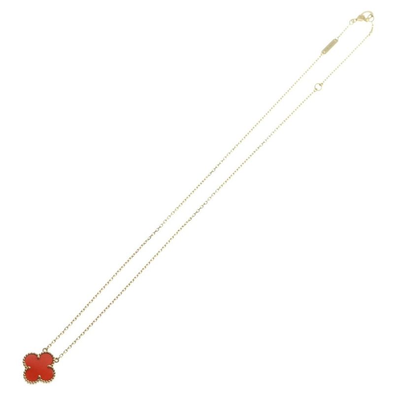 Van Cleef & Arpels Vintage Alhambra Carnelian Necklace Yellow Gold