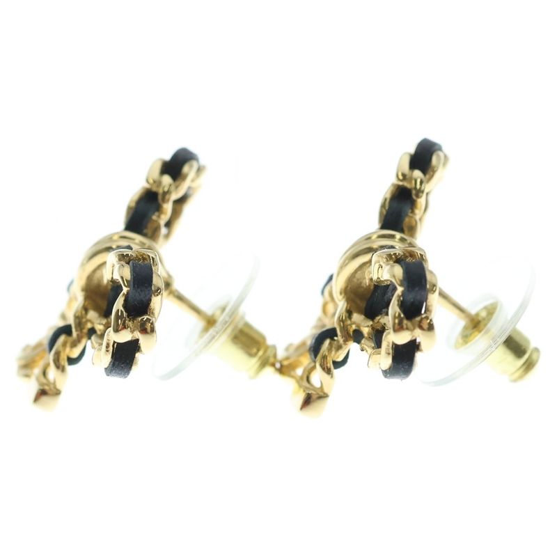 Chanel Ribbon Black Cles the CC Logo Earrings Gold